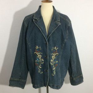 C.J. Banks Denim Stretch Jacket Embroidered Beaded